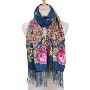 Blue Floral Paisley Printed Tassel Scarf‎ Neck Wrap Long Pashmina Shawl Tartan